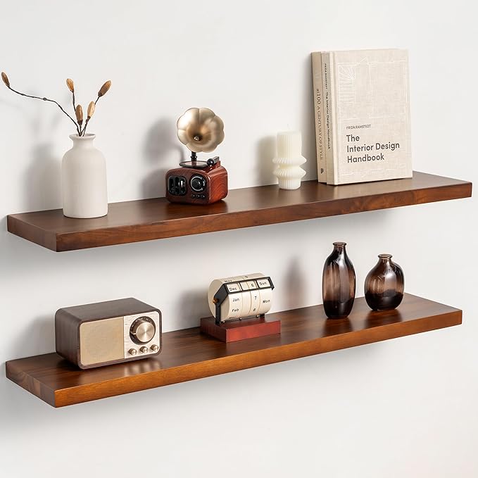 36 Inch Teak Floating Shelves Set of 2