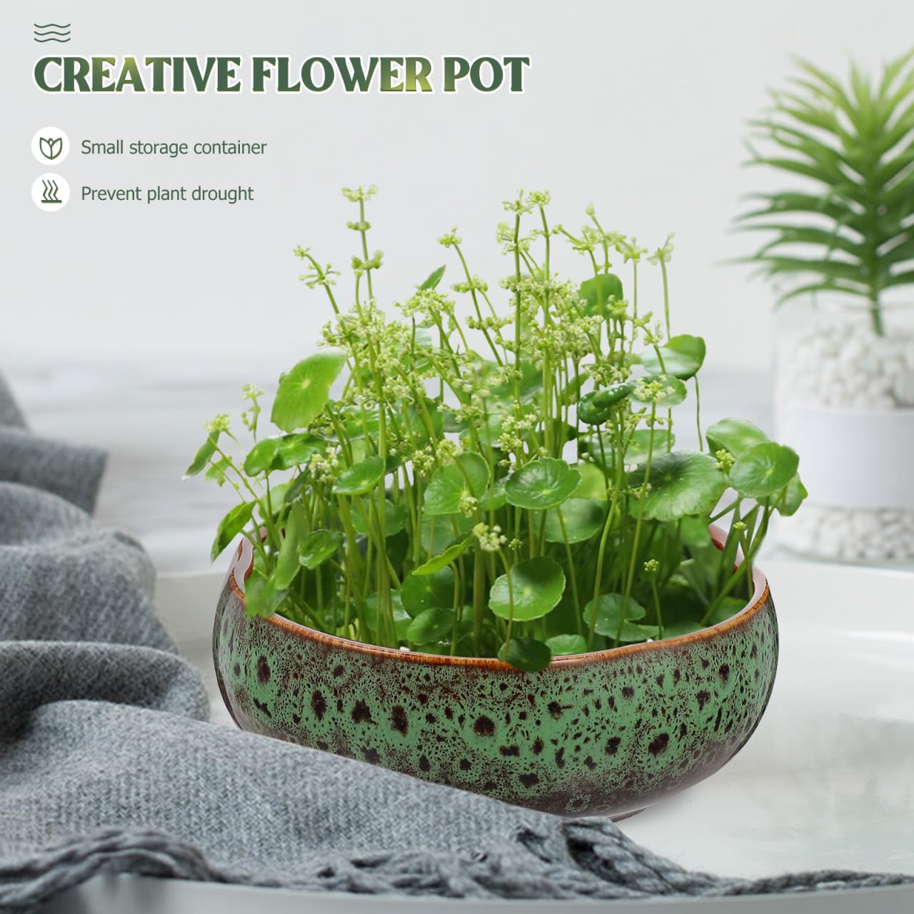 Yardwe Hydroponic Ceramic Flower Pot 6.3 Inch Non-Porous Planter for Succulent Water Lily Bonsai Decoration Home and Garden Plant Container