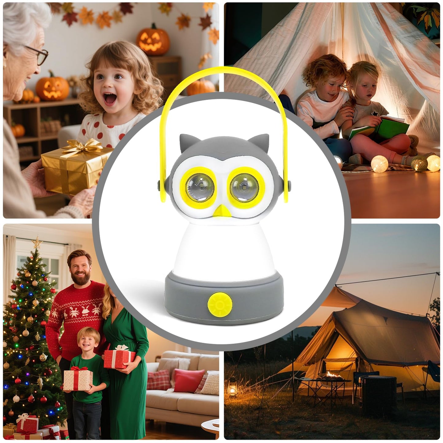 Portable LED Camping Lantern, Lightweight Battery Powered LED Flashlight for Indoor Outdoor, Kids Camping Gear Gift for Children's Day, Birthday, Easter, Adventure(Owl Style, Battery NOT Included)