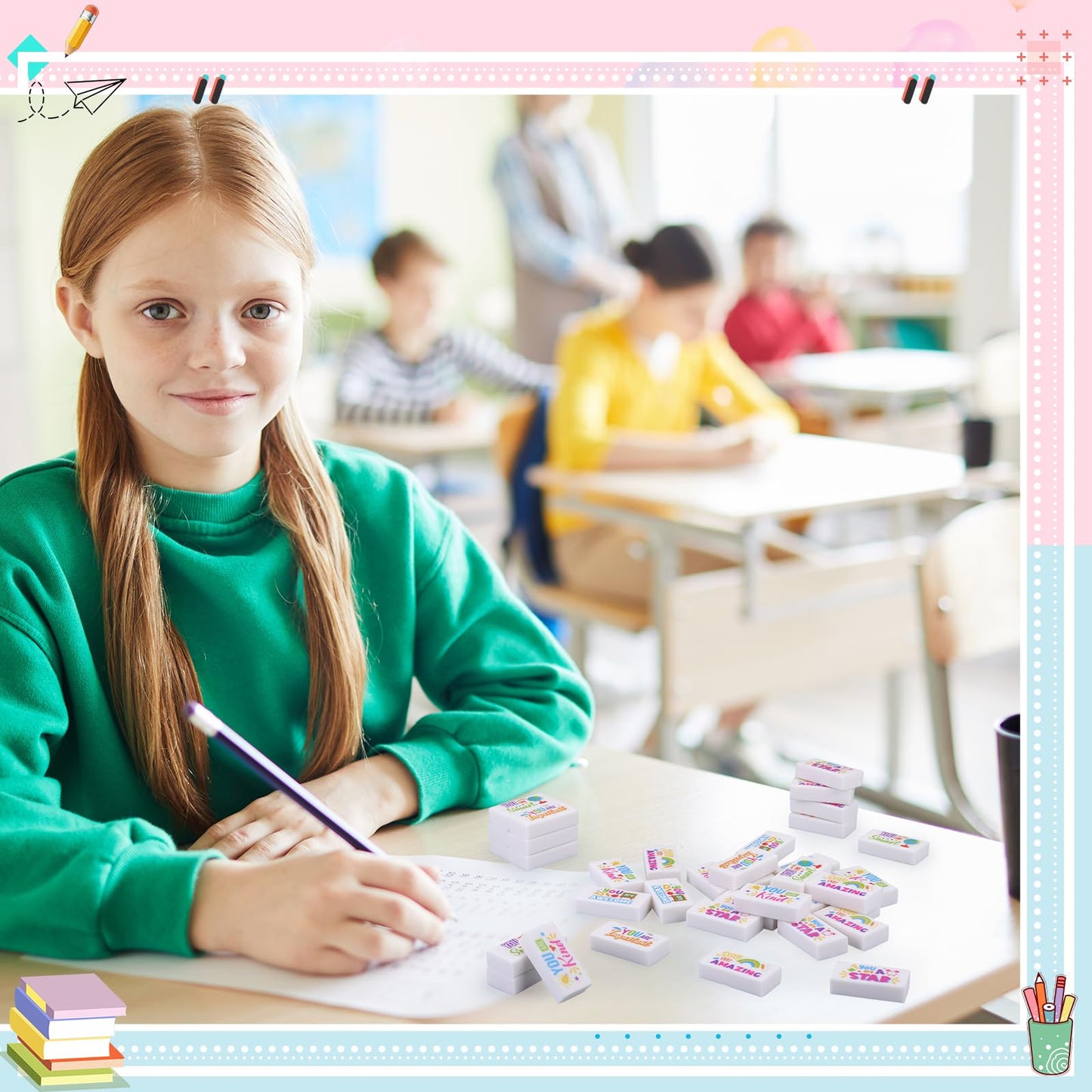 Resurhang 180 Pcs Erasers Bulk for Kids Inspirational Pencil Erasers Bulk for Drawing Motivational Big Eraser School Supplies for Classrooms Back to School Office (Inspirational,White)