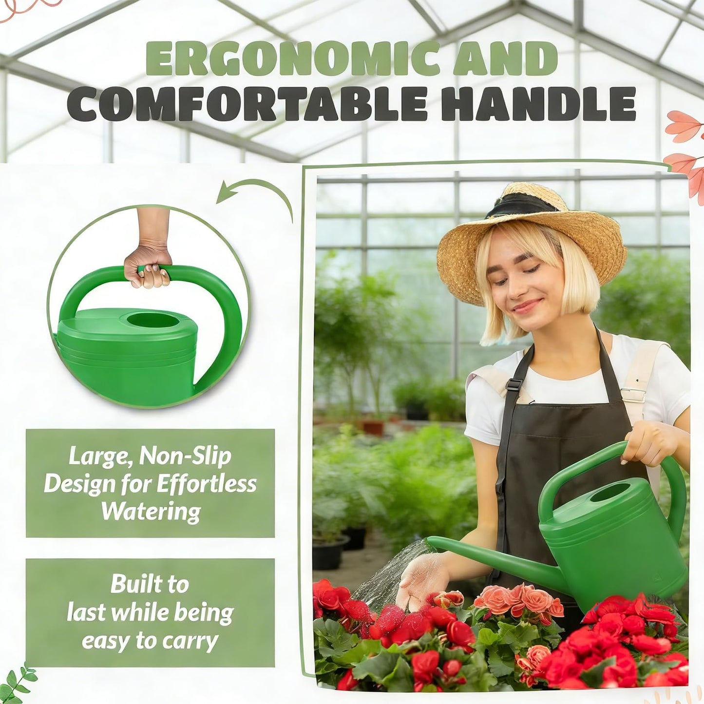 0.5 Gallon Watering Can for Indoor & Outdoor Plants - Small Watering Can with Long Spout for Precise Watering - Ideal for Bonsai, Seedlings, Houseplants, Flowers & Greenhouses