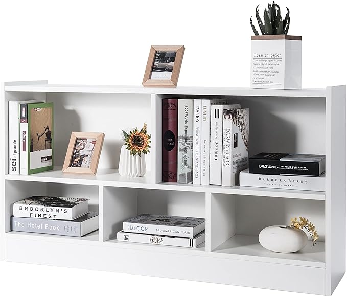Tangkula 5 Cube Bookcase, 2 Tier Wooden Storage Open Bookshelf, Kid's Playroom