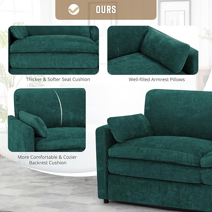 Classic Chenille Sofa Set with 2 Extra Armrest Pillows, Loveseat and 3-Seat