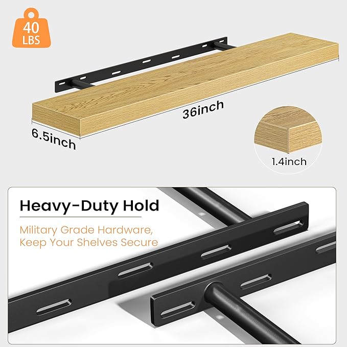 Fun Memories Floating Shelves for Wall, 36 Inch Long Set of 2 Rustic Wood Wall