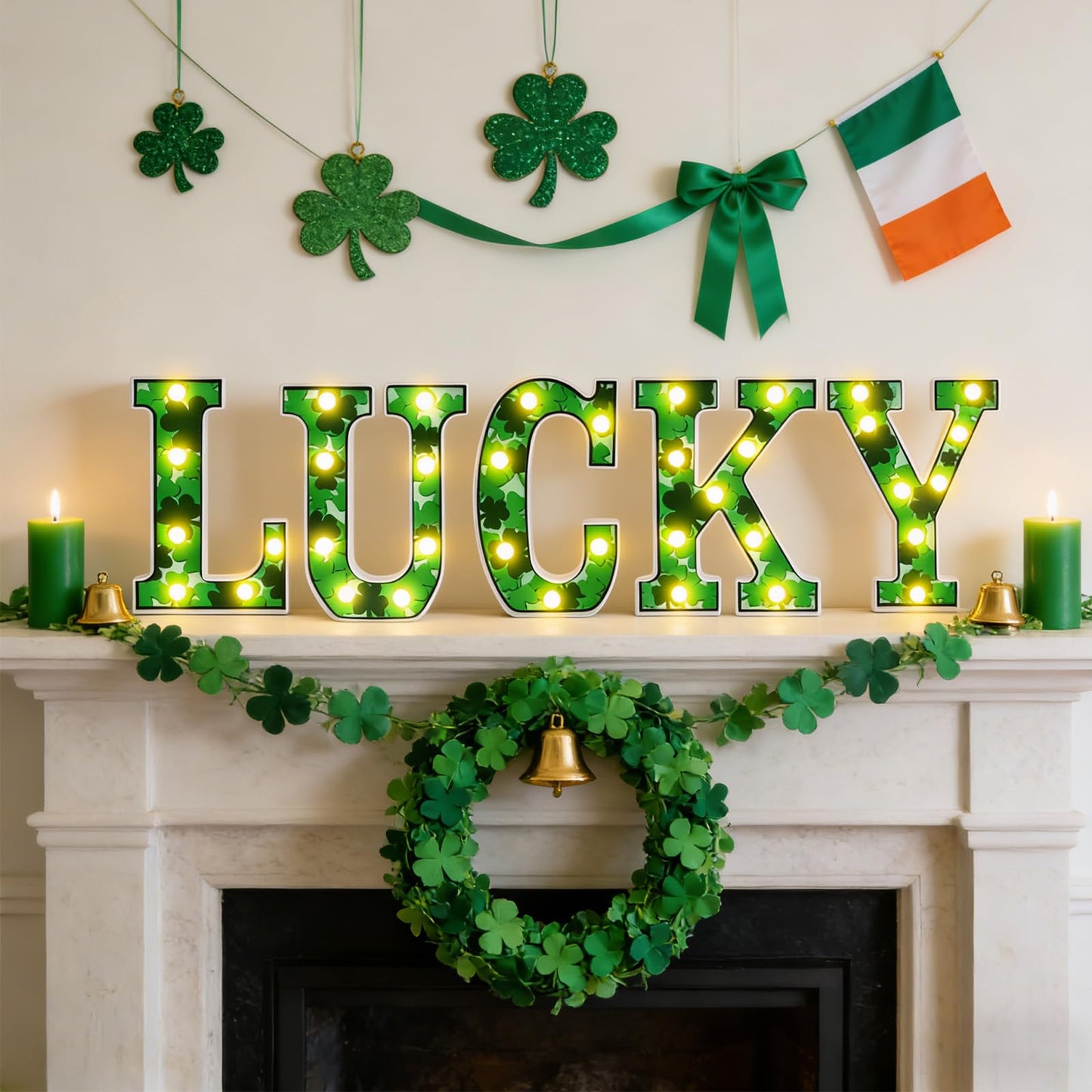 3 Pcs LED Marquee Light Up Letters Black Boo Sign Halloween Decorations Indoor Boo Halloween Lights for Home Kitchen Tabletop Fireplace Party Decoration (Lucky)
