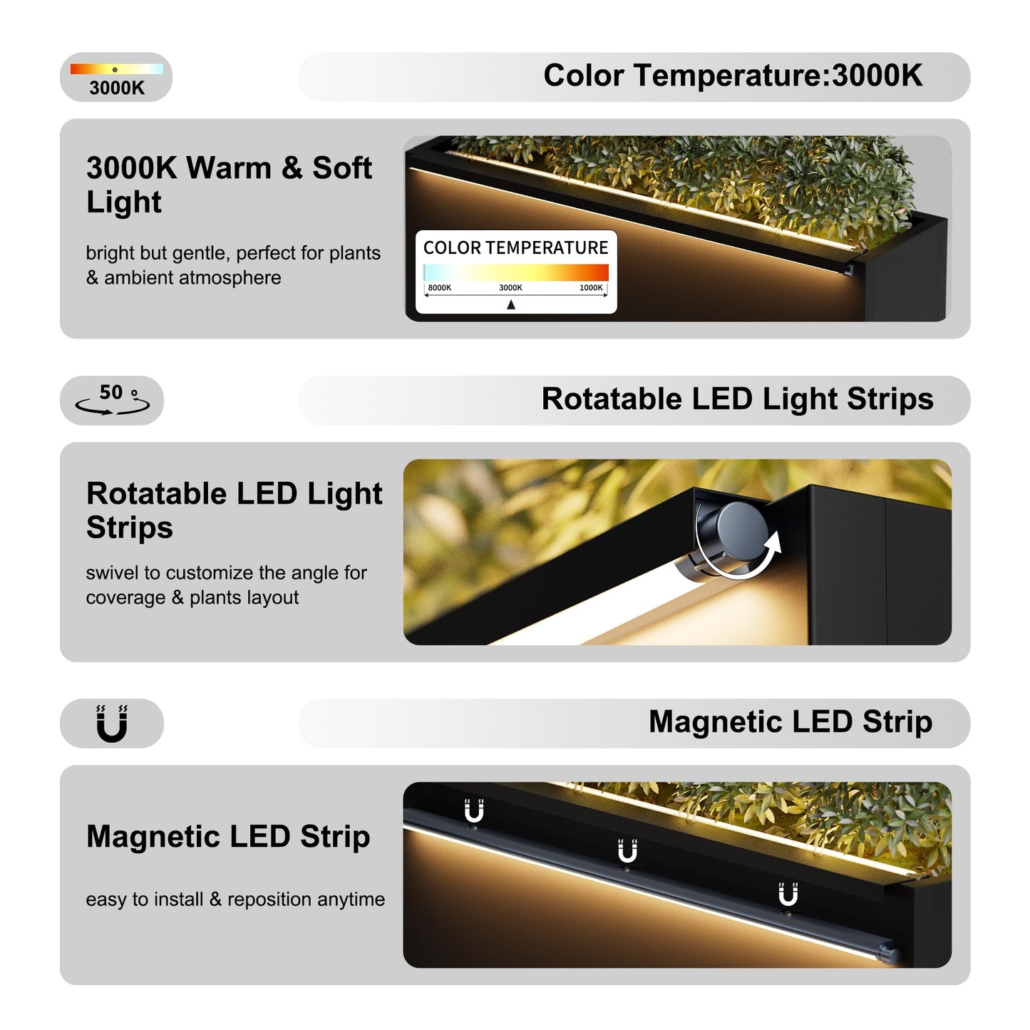 GSK Black Metal Planter Box with LED Light 30"H×10"W×37.9"L Span Rectangular Flower Trough Lighting Up Indoor Rectangle Insert Drainage Holes Garden Plants Outdoor Separation Space Garden Patio Porch