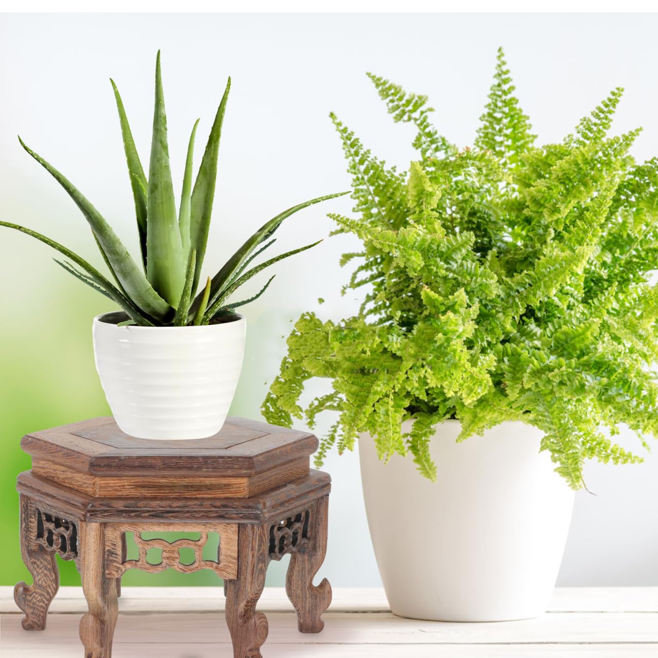 Cabilock Hexagonal Table Base Wooden Plant Stand Chinese Style Flower Pot Display Rack Teapot Stand for Bonsai Vases Planters 5.1X5.1X3.5 Inch
