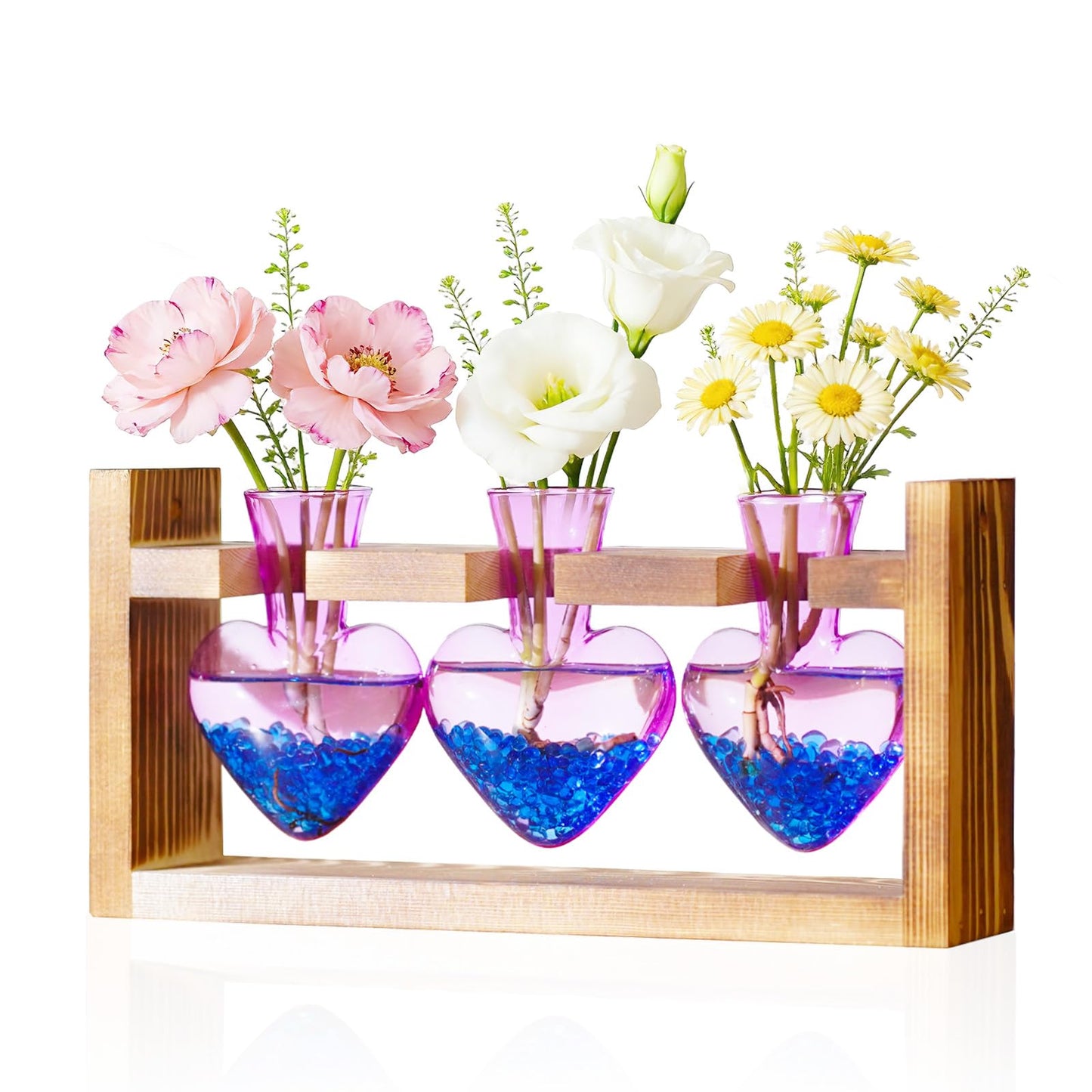Nacome Plant Terrarium Propagation Stations: Mothers Day Gifts for Mom Plant Lovers Women Wife Daughter - 3 Bulb Glass Vase with Wooden Stand Tabletop for Hydroponics Home Garden Decor(Purple)