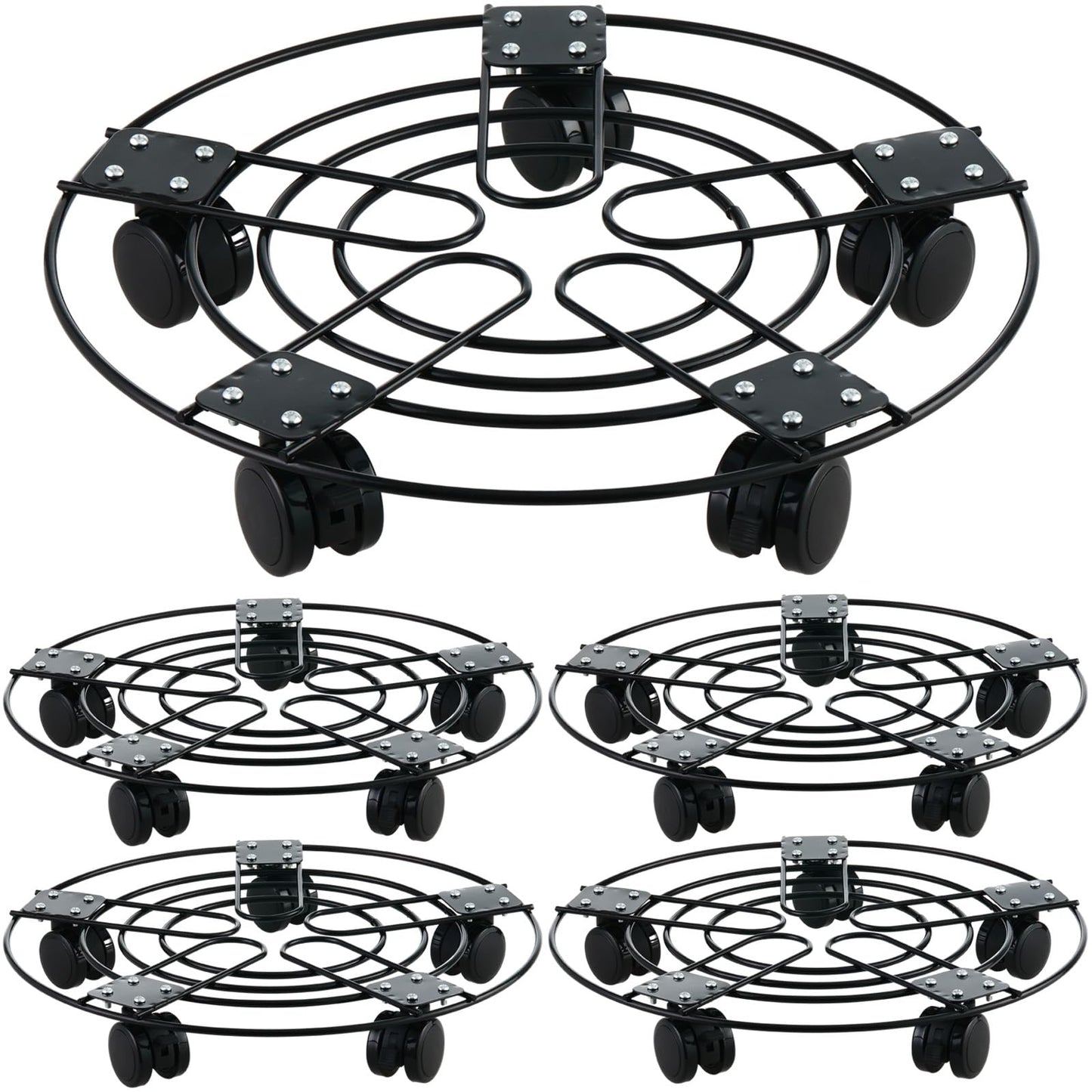 5 Packs 13.5" Large Metal Plant Caddy with Wheels Iron Rolling Plant Stands Heavy-duty Plant Roller Base Pot Movers Indoor Outdoor Plant Dolly with 5 Casters Plant Trolley Coaster Holder