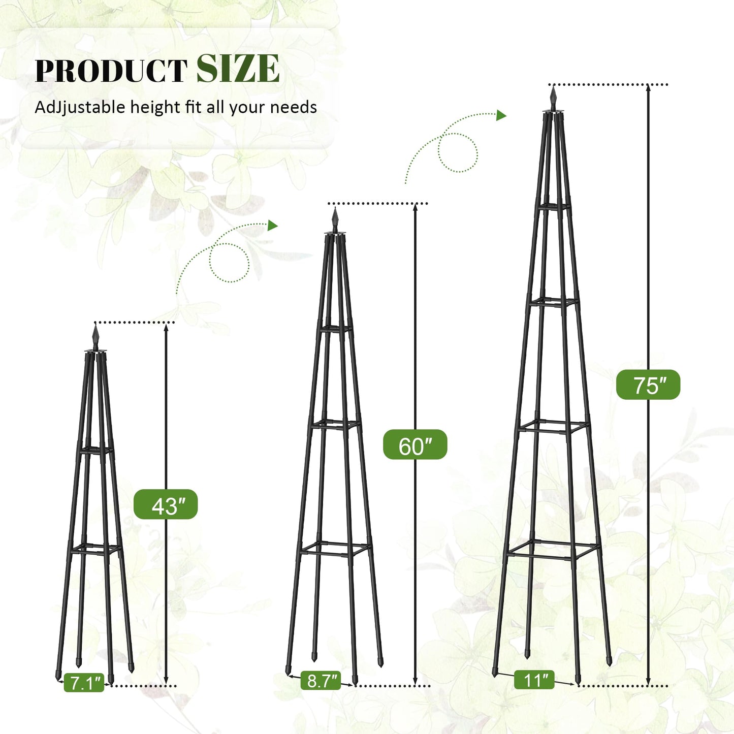 Alisisfores 6 FT Obelisk Trellis for Climbing Plants,Garden Trellis with Extra Thickened Plastic-Coated Metal Pipes, Outdoor & Indoor Garden Support for Potted Plants, Black