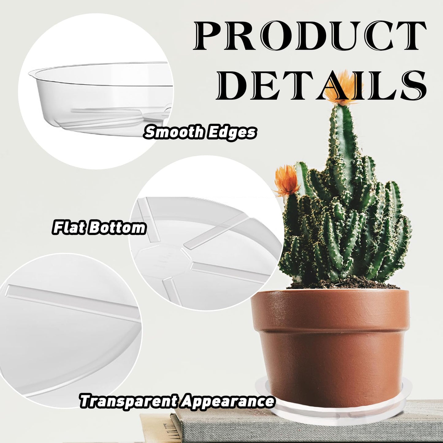 Hyuetrsa 36 PCS Plastic Plant Trays，6/8/10/12 Inch Plant Saucers Clear Plastic,Plastic Plant Saucer Durable Plant Trays for Plant pots Indoors and Outdoors（Round，Clear）