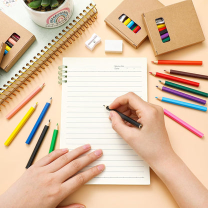 288 Pcs / 24 Boxes Mini Drawing Class Colored Pencils Bulk for Kid 3.5 Inch Back to School Supplies Portable Short Fat Per Set 12 Different Color with Sharpener Eraser Coloring Pencils
