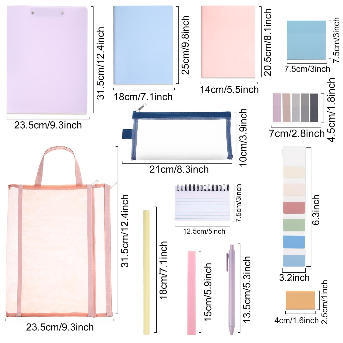 Colarr 54 Pcs Cute Notebook Stationery Set for Women, Bible Study Supplies, 6 Lined Notebooks, 36 Pens, Sticky Notes & Tabs, Bags & Folders for Work Journal Study College Office Supply(Macaron Color)