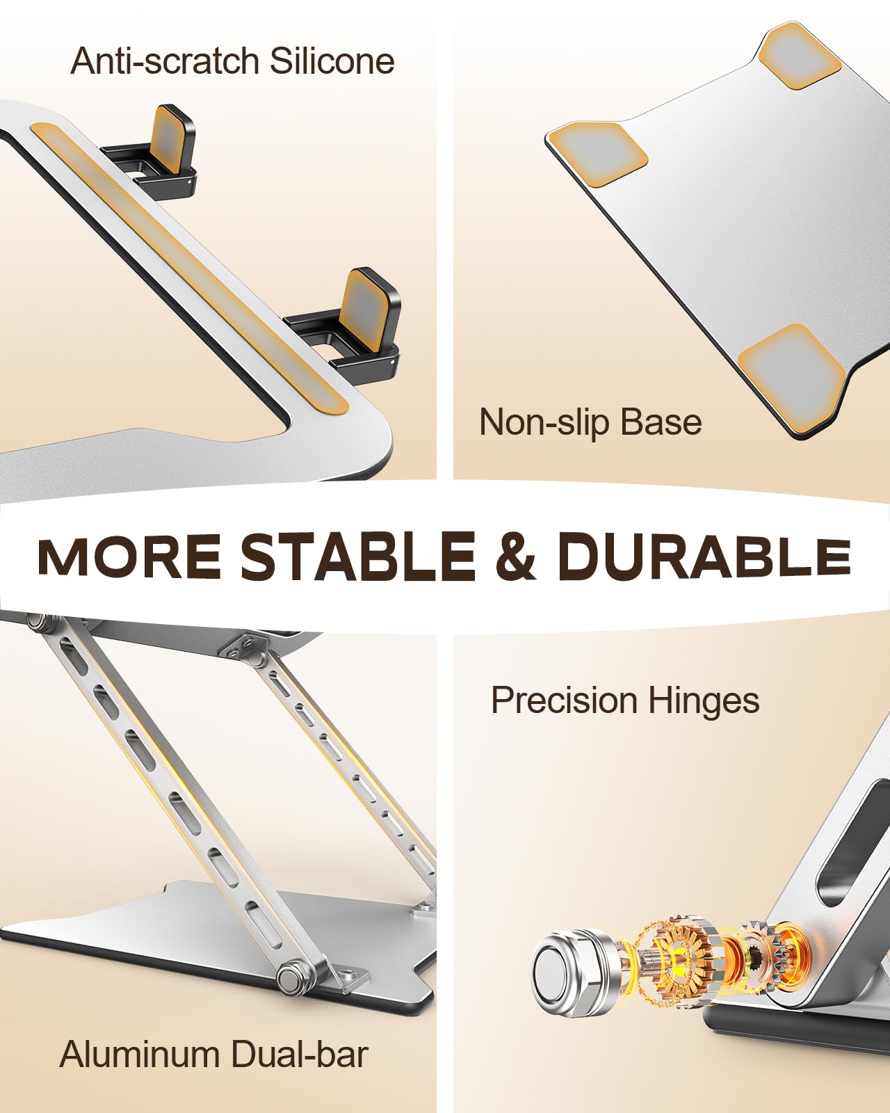 RIWUCT Ultra-Slim Portable Laptop Stand for Desk, Height Adjustable & Dual-Bar Support Laptop Riser Holder, Ventilated Computer Notebook Stand Mount, Compatible with MacBook/Dell/HP(10-15.6")