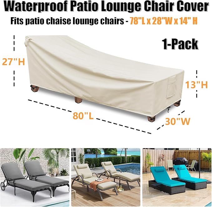 Outdoor Lounge Chair Covers Waterproof Patio Chaise Lounge Covers 600D
