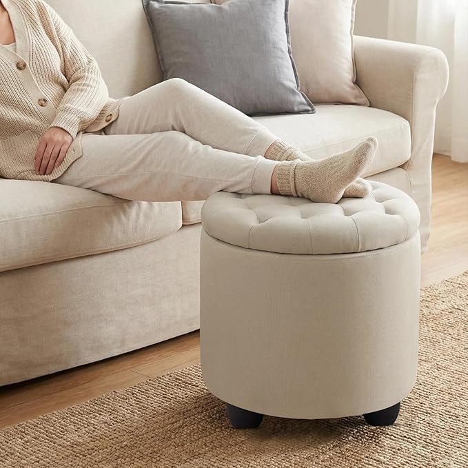 Furniliving Modern Round Storage Ottoman, Button Tufted Ottoman Foot Stools