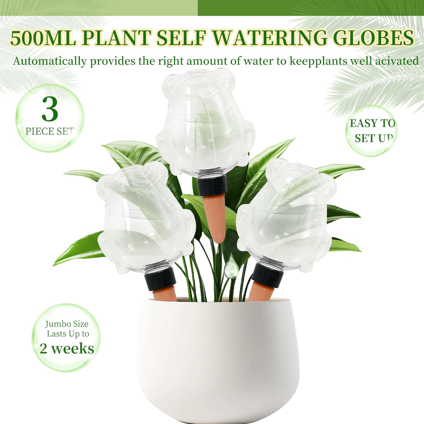 GEWOSI 3 Pack Plant Self Watering Globes Top Fill for Indoor Plastic Water Bulbs Slow Release Terracotta 13oz Self Watering Planter Insert Automatic Drip Irrigation Water Spikes Stakes Devices System