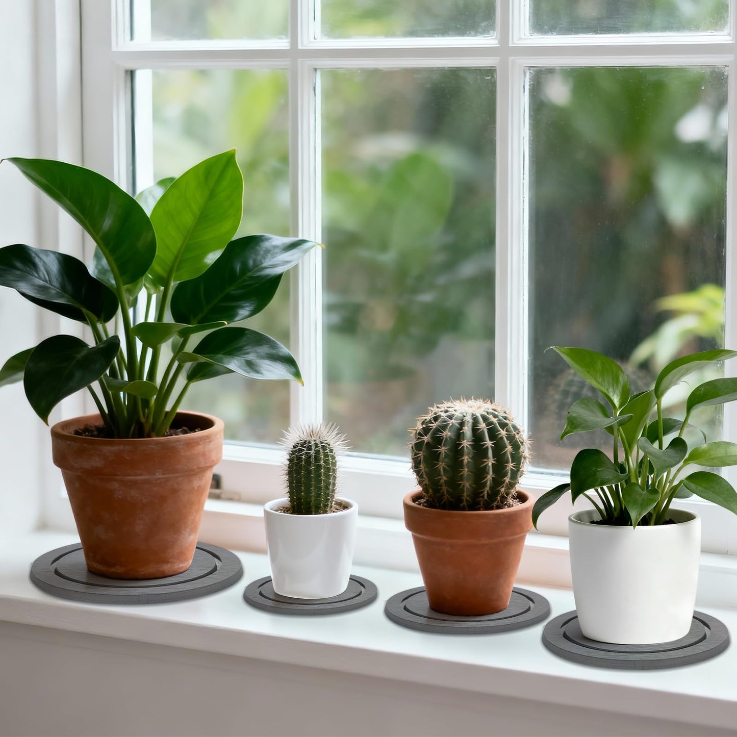 Johamoo Plant Saucer for Indoors, 8+10 Inch, Instantly Dry Diatomaceous Earth Plant Trays, Stone Plant Pot Saucers Drip & Drainage Tray, Gray