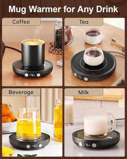SWEETFULL Mug Warmer - Upgraded 36W Coffee Cup Warmer for Desk with 130℉-176℉ Digital Display, 2-12H Timer Auto Shut Off, Smart Electric Coffee Heating Plate, Ideal Gifts for Women Men - Black
