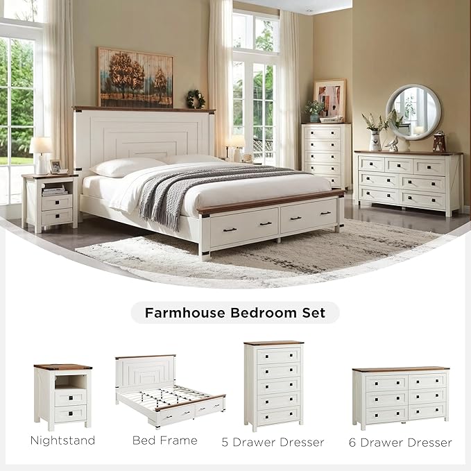 T4TREAM Farmhouse 5 Drawers Dresser Chests