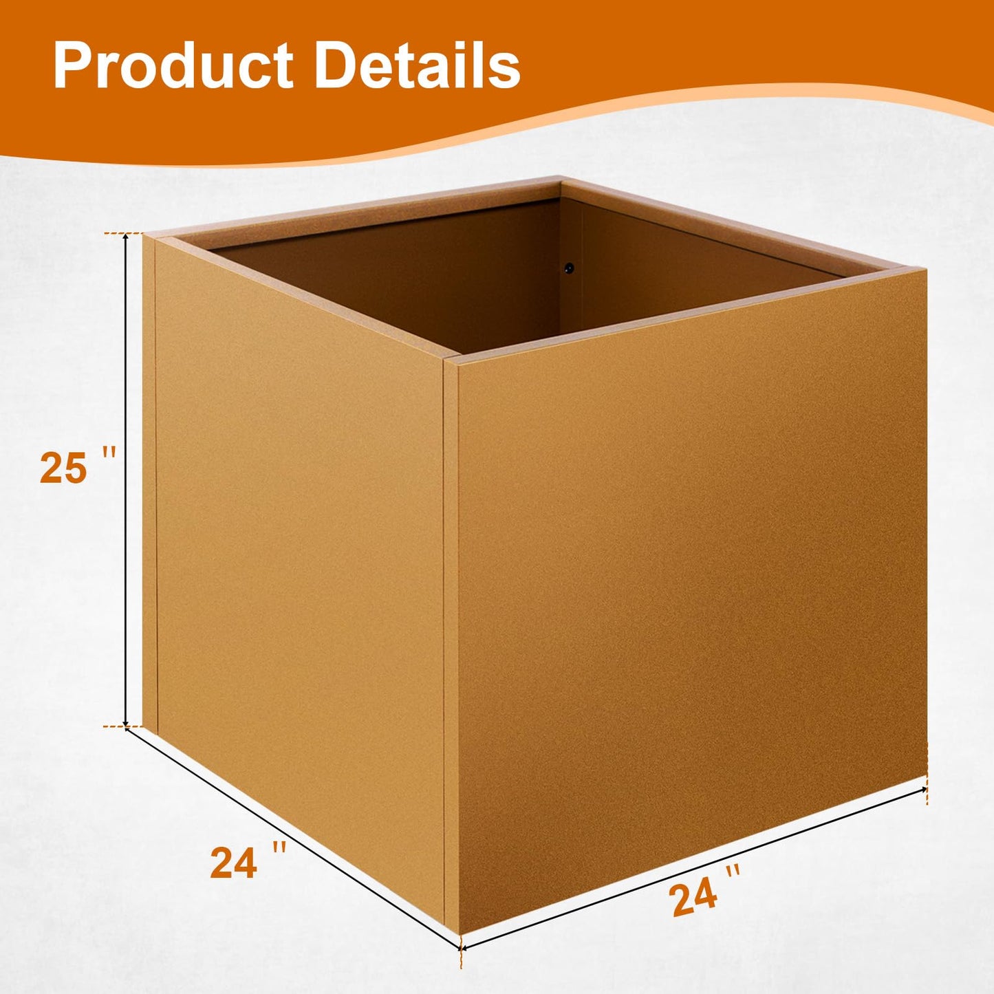 Meyoppm 24"x24"x25" Corten Steel Planter Box, Rustic Metal Planter with Drainage Holes, Rust & Weather Resistant for Patio Garden Indoor Outdoor Commercial Use