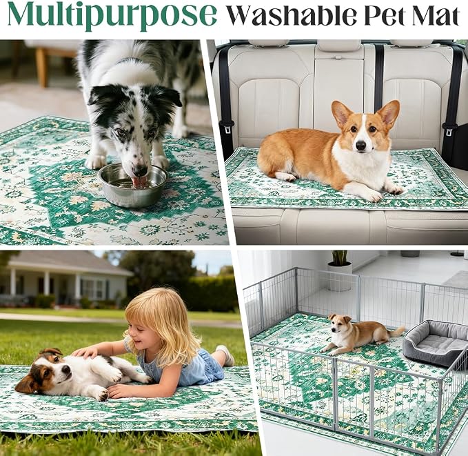 Washable Pee Pads for Dogs, 2 Pack Reusable Puppy Training Pads 48"x32" Super Absorbent Waterproof Dog Training Pads, Non-Slip Potty Pads, Whelping Pads Litter Mat Green Medallion