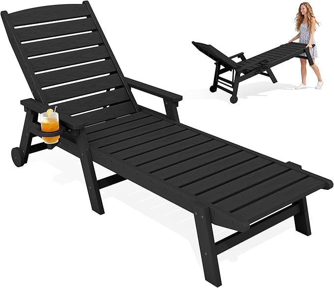 KINGYES HDPE Lounge Chair Outdoor, Patio Chaise Lounge Recliner