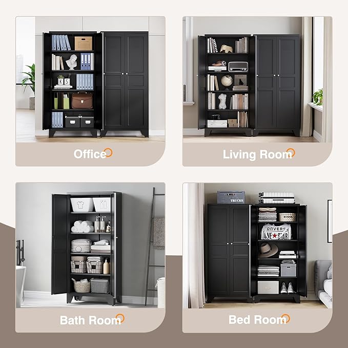 Yizosh Metal Pantry Cabinet, Tall Kitchen Pantry Storage Cabinet
