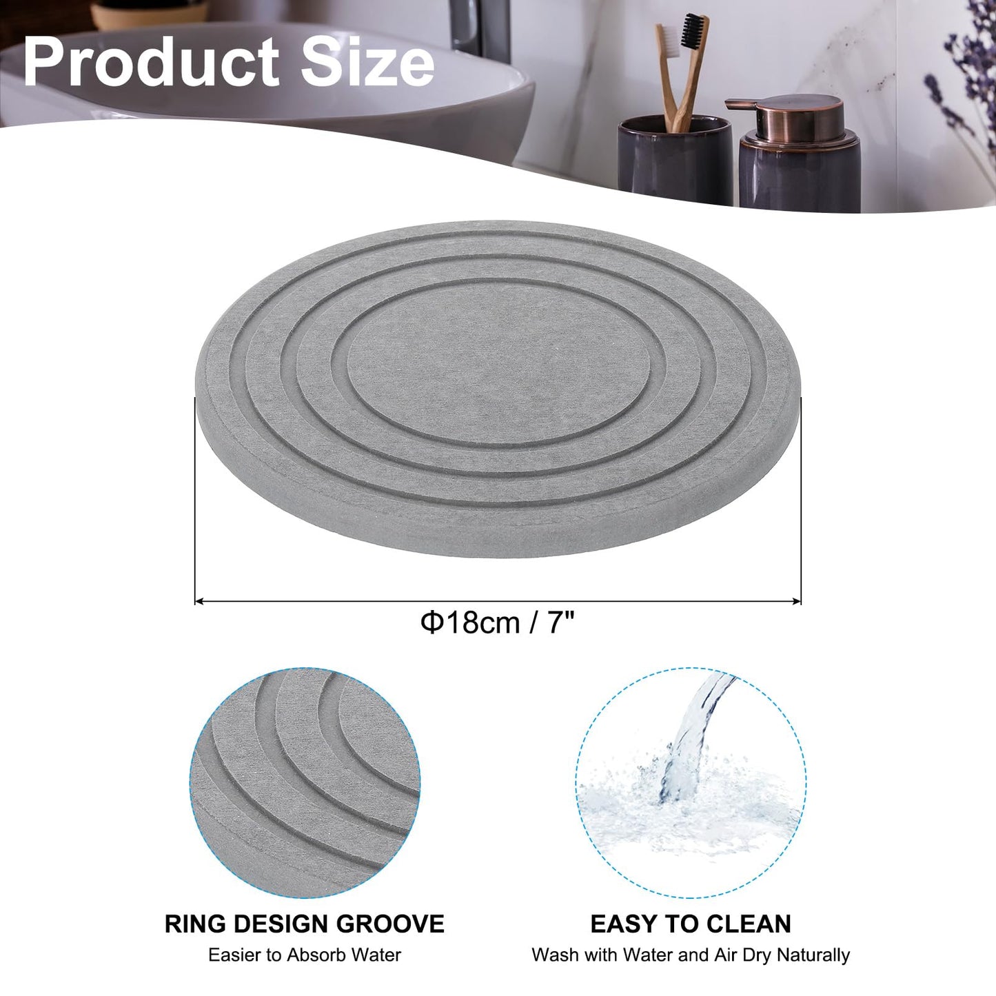 PATIKIL Diatomaceous Plant Saucers for Indoors 7inch, 1 Pack Quick Dry Plant Drip Trays for Pots Absorbent Plant Water Catcher Tray for Indoor Outdoor House Garden Plant, Dark Gray