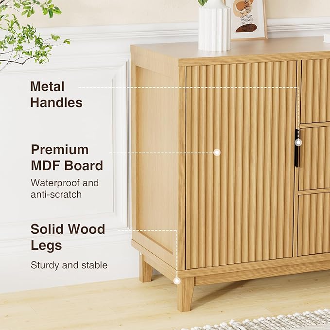 47.2" W Storage Cabinet with 3 Drawers, Fluted Buffet Cabinets with Storage