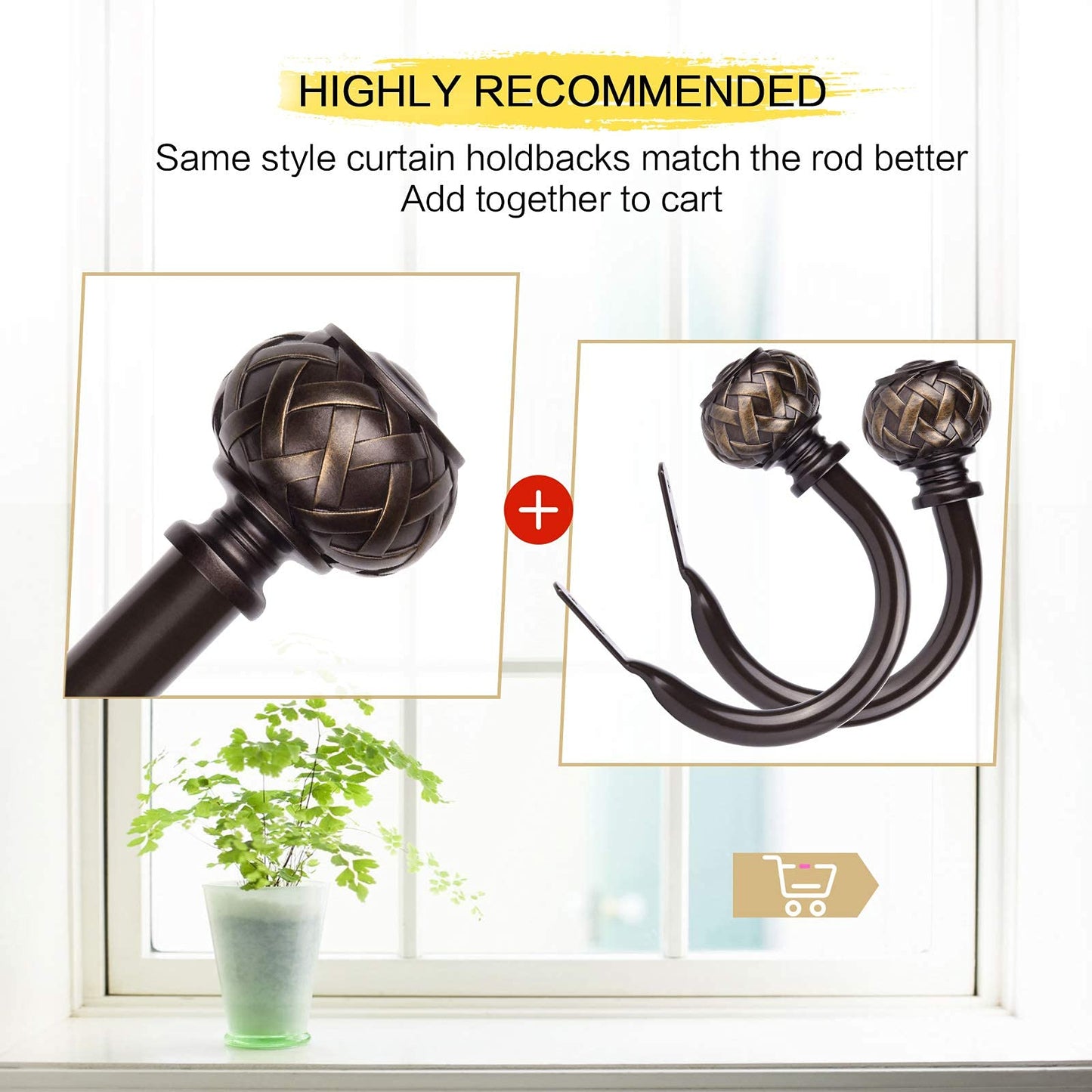 SZXIMU Curtain Holdbacks Set of 2, Window Treatment Holdbacks Wall Mounted Drapery Hooks with Netted Texture Finials, Bronze