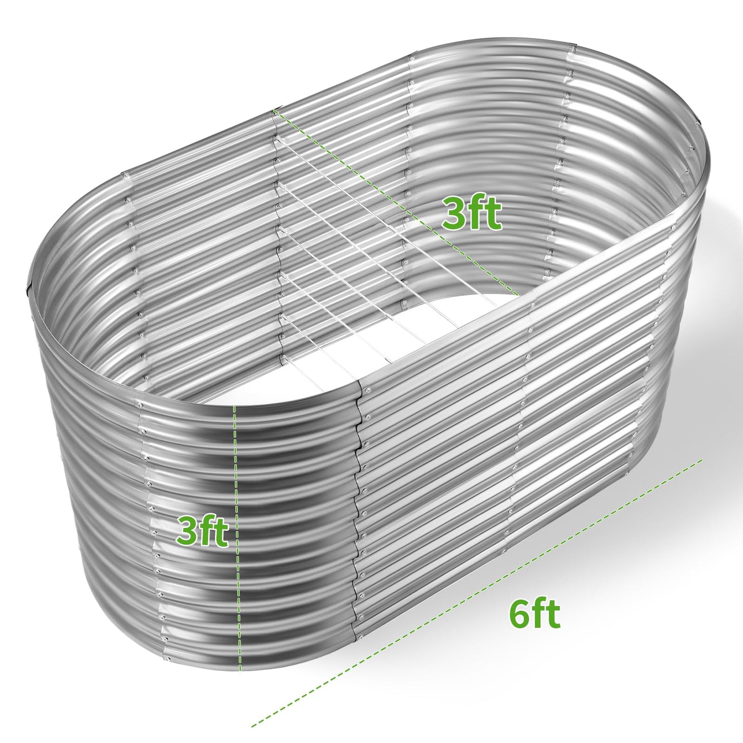 Land Guard 6x3x3ft Oval Galvanized Raised Garden Beds, Large-Capacity Metal Planter Box Outdoor, Durable Deep Raised Garden Bed 3ft Tall, Raised Beds for Gardening Vegetables, Classic Silver