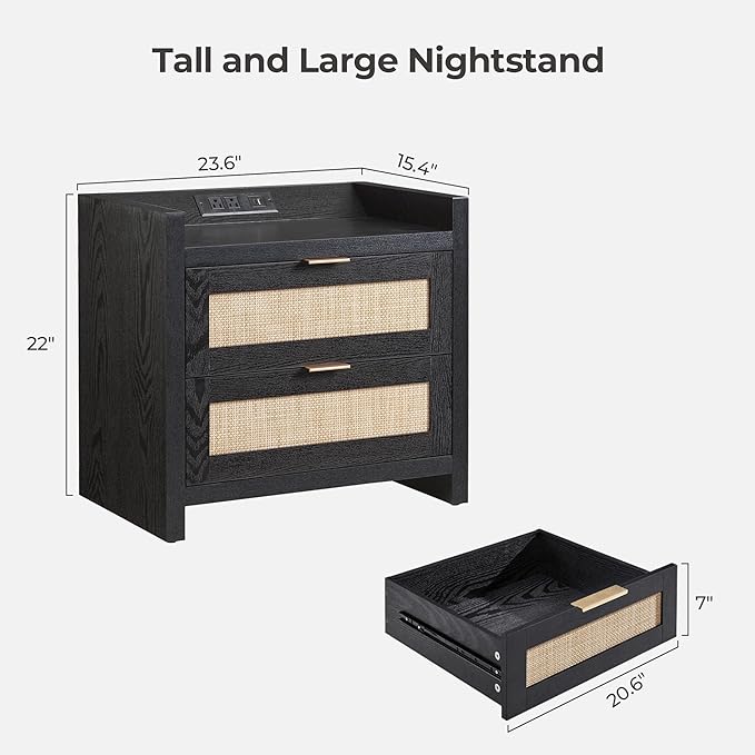 SICOTAS Black Nightstands Set of 2 Bed Side Table