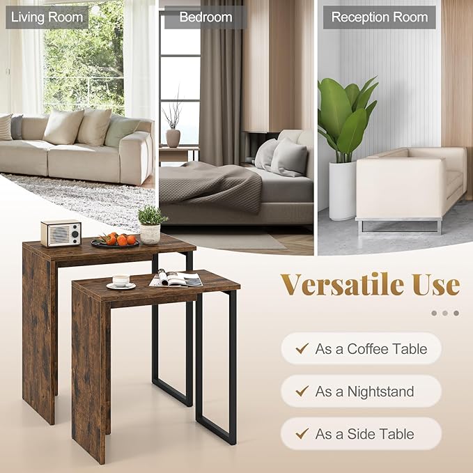 Giantex Nesting Coffee Table Set of 2, Rectangular Stackable Side Tables