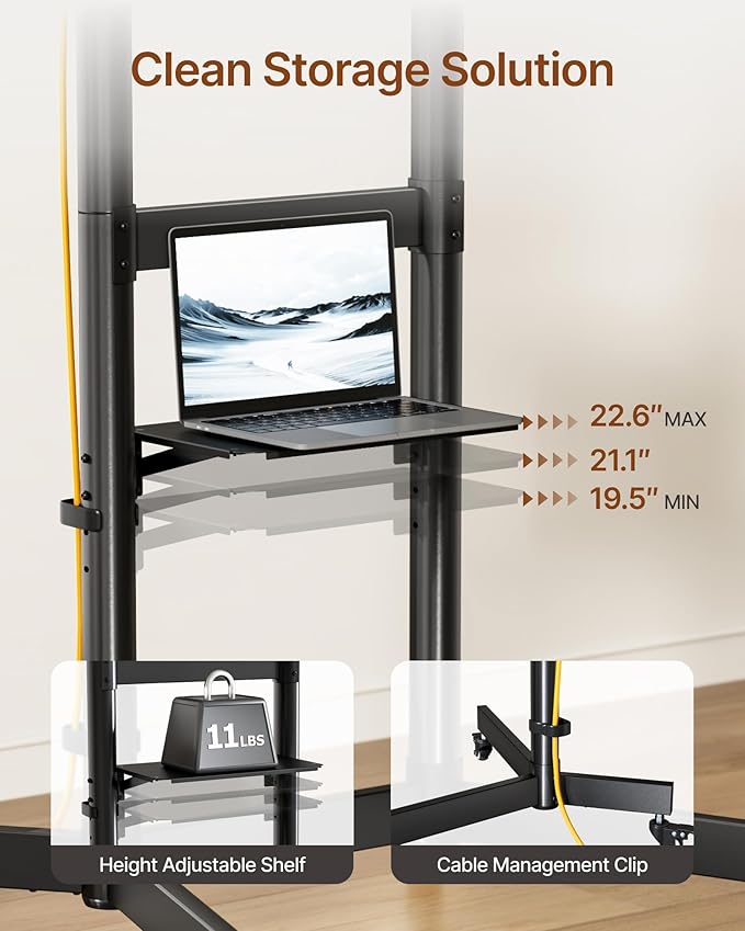 Heavy-Duty Rolling TV Stand for 55–100" Screens — Supports 165 lbs, Stable