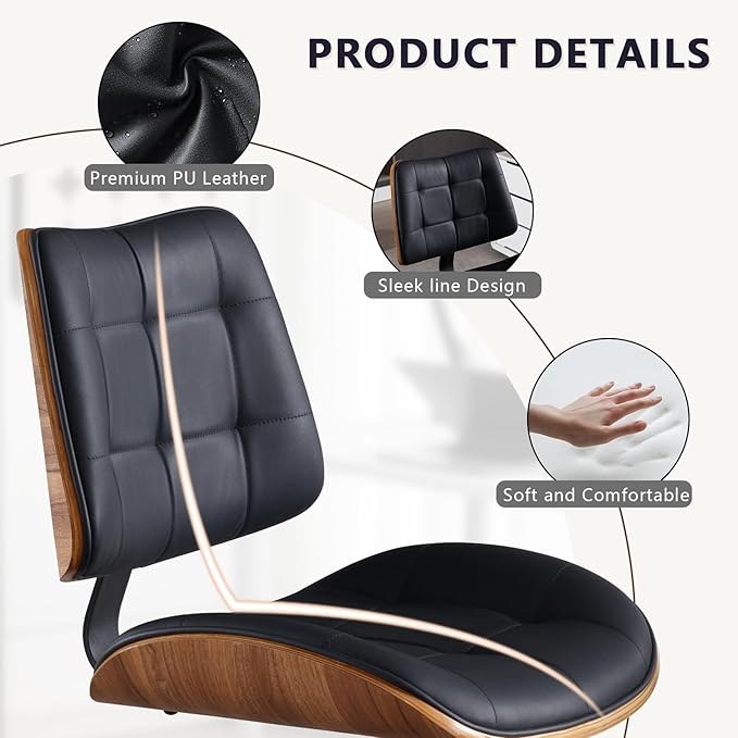 Home Office Desk Chair with Wheels, Adjustable Height Armless Office Chair