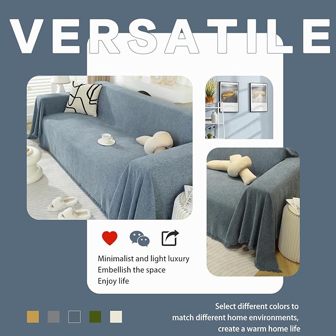 DREAMINGO Modern Minimalism Grayish Blue Couch Cover Sectional Sofa Covers