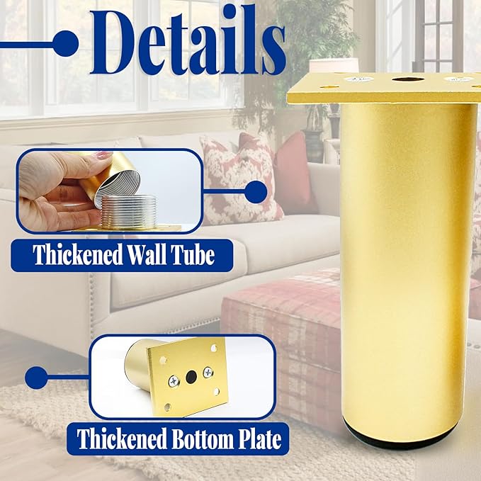 Set of 4 Aluminum Alloy Furniture Legs 4.7 Inch Height, 1.5 Inch Diameter