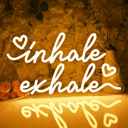 Planzo Inhale Exhale Led Neon Sign Light With Heart Yoga Gym Room Studio Bedroom Wall Sign Decor Birthday Christmas Party Decor Gifts USB 15.75"x9.06" Warm White