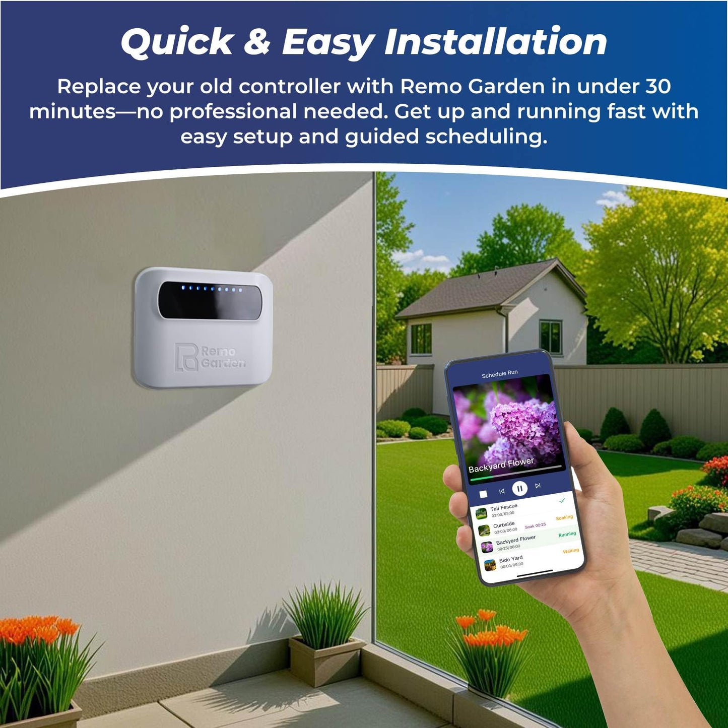 Remo Garden Smart Sprinkler Controller – 4 Zone WiFi Irrigation Controller with App, Weather-Based Scheduling, Easy DIY Setup