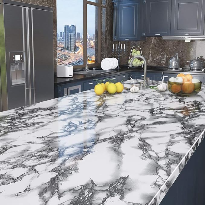 Livelynine 15.8x197 Marble Wallpaper Peel and Stick Countertops Waterproof