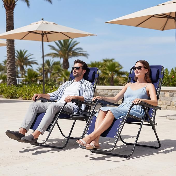 JEAREY Zero Gravity Lounge Chairs Set of 2, Adjustable Steel Mesh Recliners