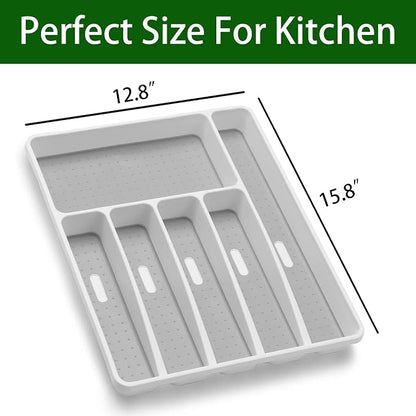 Loyareal Silverware Organizer Utensil Organizer Holder Kitchen Drawer Organizer Plastic Silverware Tray for Drawer Flatware Organizer 6 Compartment White