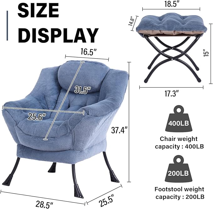Lazy Chair with Ottoman, Modern Accent Chair Contemporary Lounge Leisure Sofa