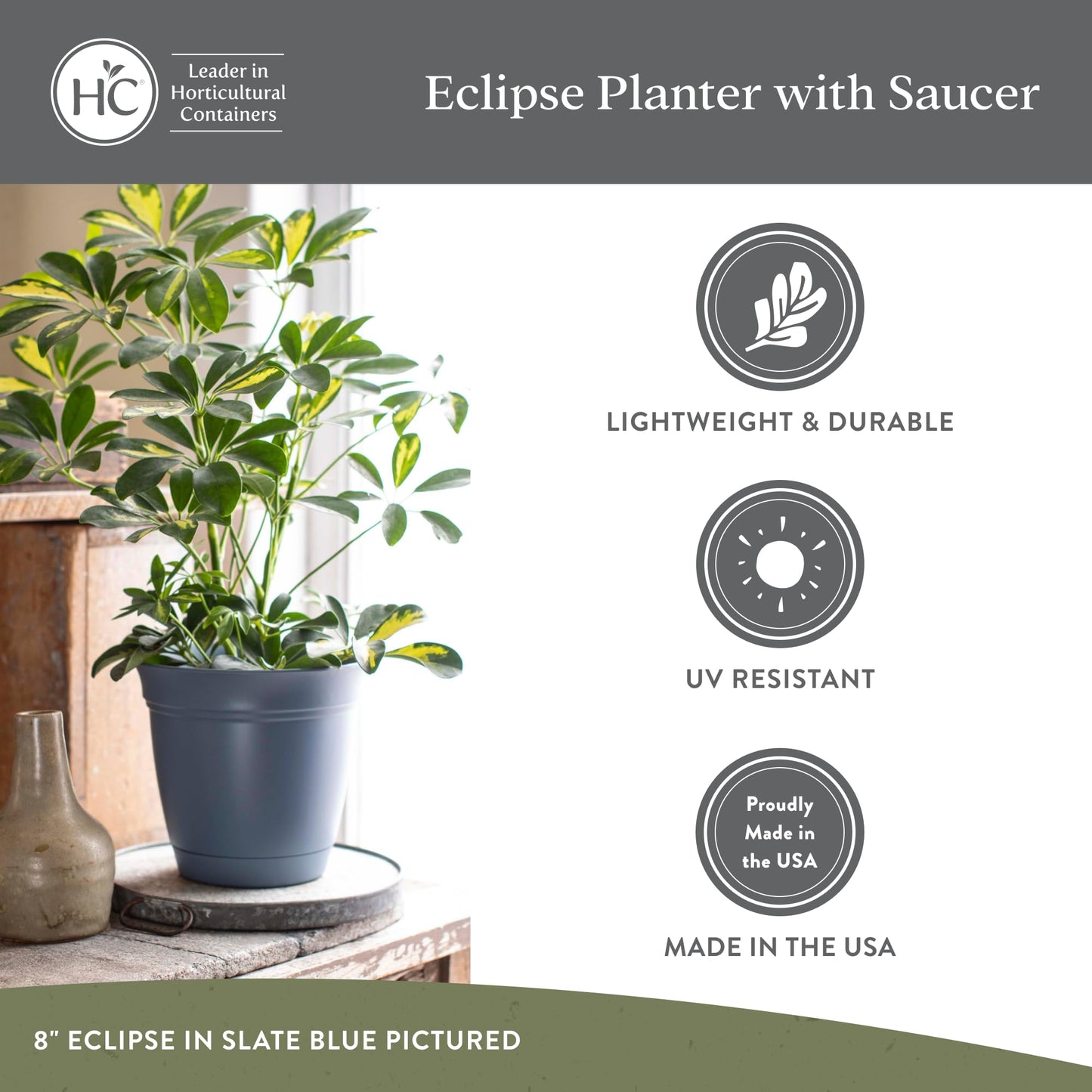The HC Companies Eclipse Round Planter With Saucer - Outdoor & Indoor Plant Pot with Drainage Holes - Lightweight, UV-Resistant Plastic Pots For Plants, Flowers & Herbs (12" Teal, Pack of 1)