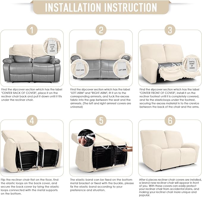 TAOCOCO Recliner Loveseat Slipcover, 6 Pieces Dual Recliner Sofa Covers