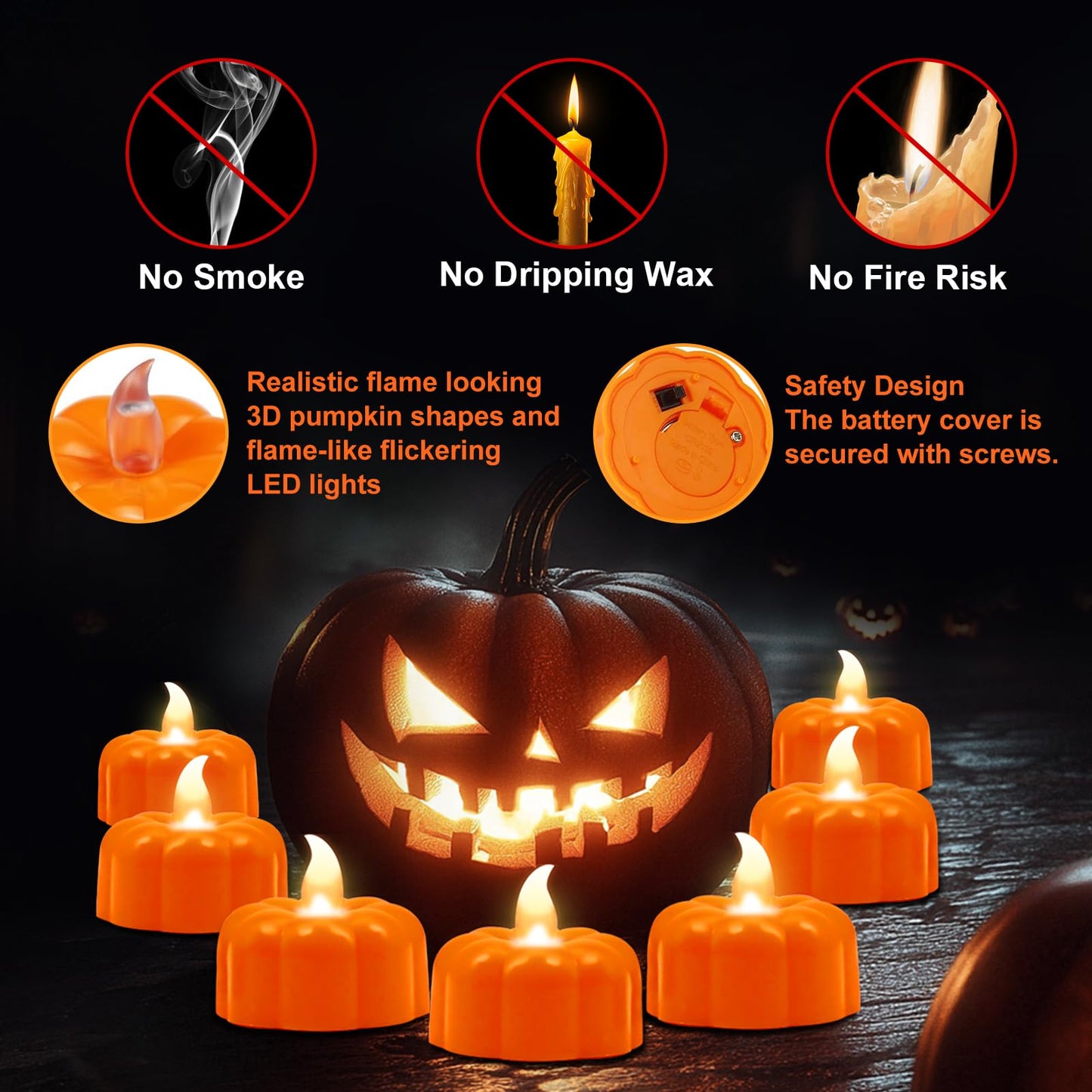Pumpkin Tea Lights Fall Decorations for Home,12 Pack LED Orange Pumpkin Lights FlameLess Candles Battery Operated Thanksgiving Flickering Tealights Candles for Table Home Party Halloween Decor