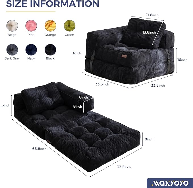 MAXYOYO Folding Sofa Bed, L-Shaped Convertible Sofa