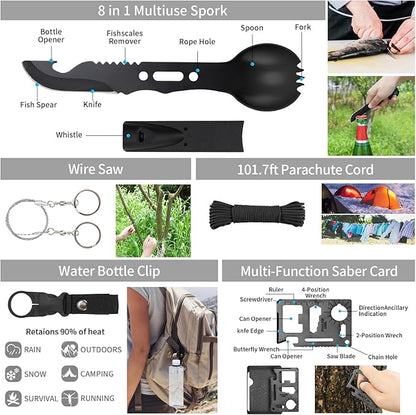 GPUSFAK Emergency Survival Kit and First Aid Kit, Camping First Aid Survival Kit with Molle Pouch for Preparedness Outdoor Adventure, Black