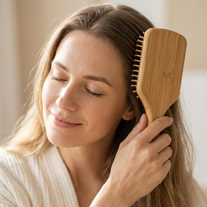 Onedor Bamboo Hair Brush Natural Wooden Paddle Hairbrush with Bamboo Bristles for Detangling and Scalp Massage for Women & Men Suitable for Straight Curly Thick or Thin Hair (Paddle)